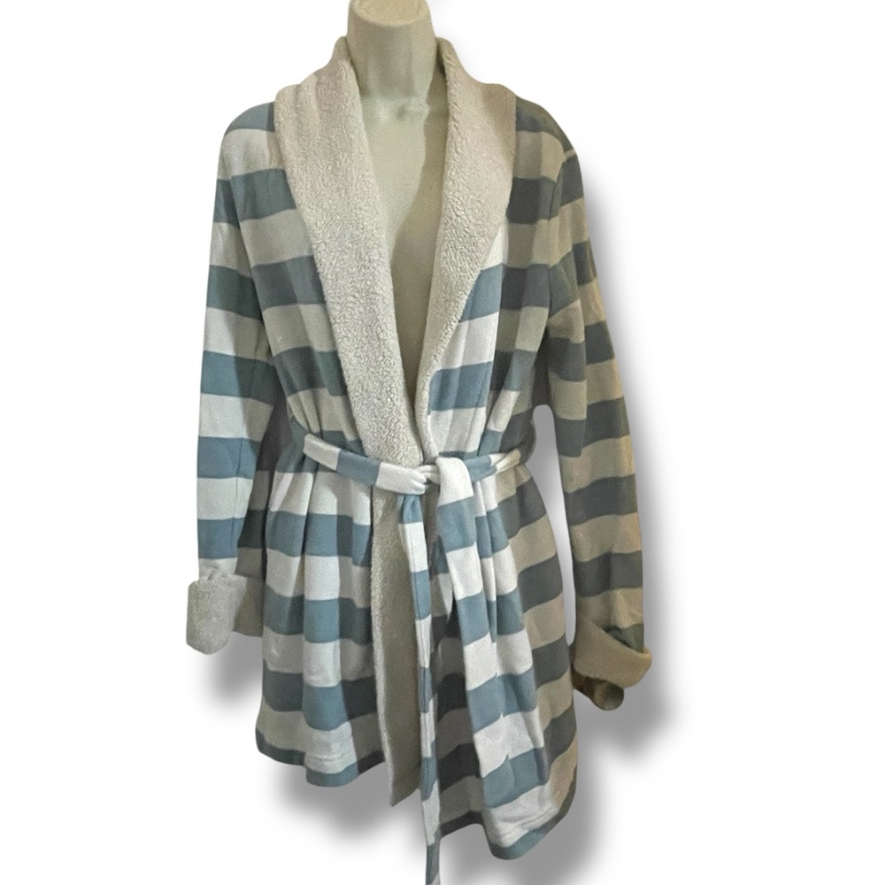 Victoria's Secret Cream Blue Striped Bathrobe Small